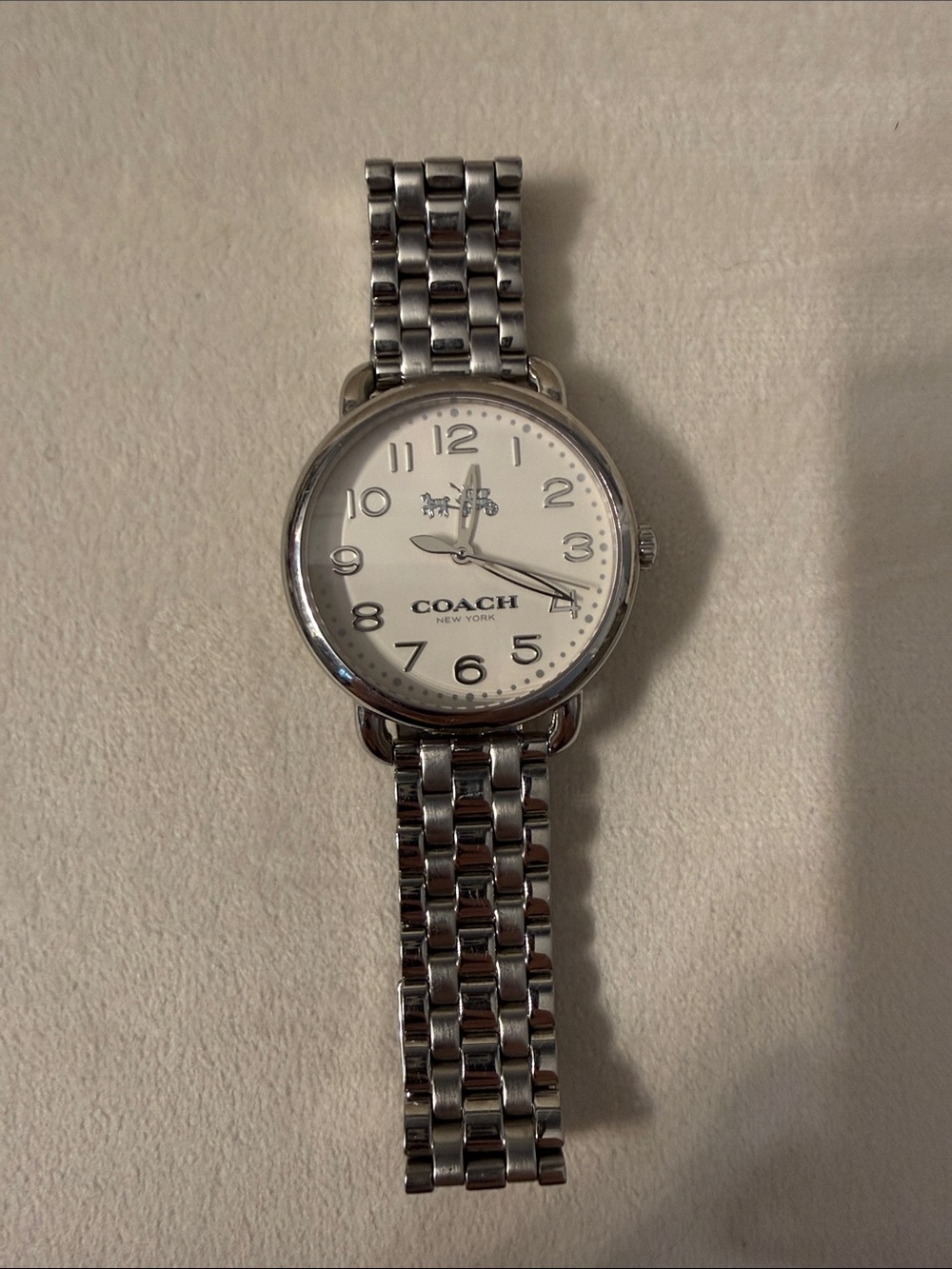 Coach Silver and White Round Face Bracelet Watch